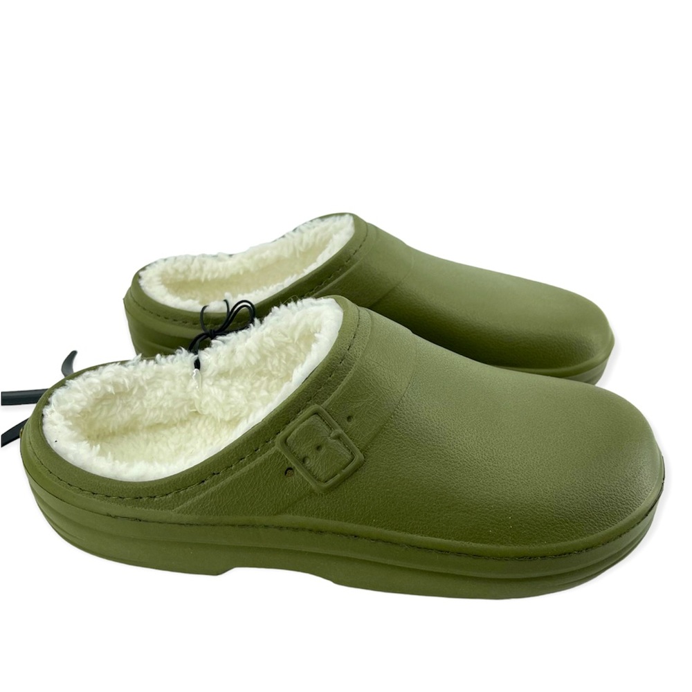 Hello Soho Women’s Olive Green Faux Fur Cozy Lined EVA Slip On Clogs Medium 7/8 - Picture 1 of 13
